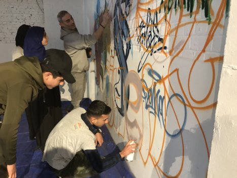 A graffiti workshop, co-organised by the 'Move It Kanal' team for the Masir Avenir youths.